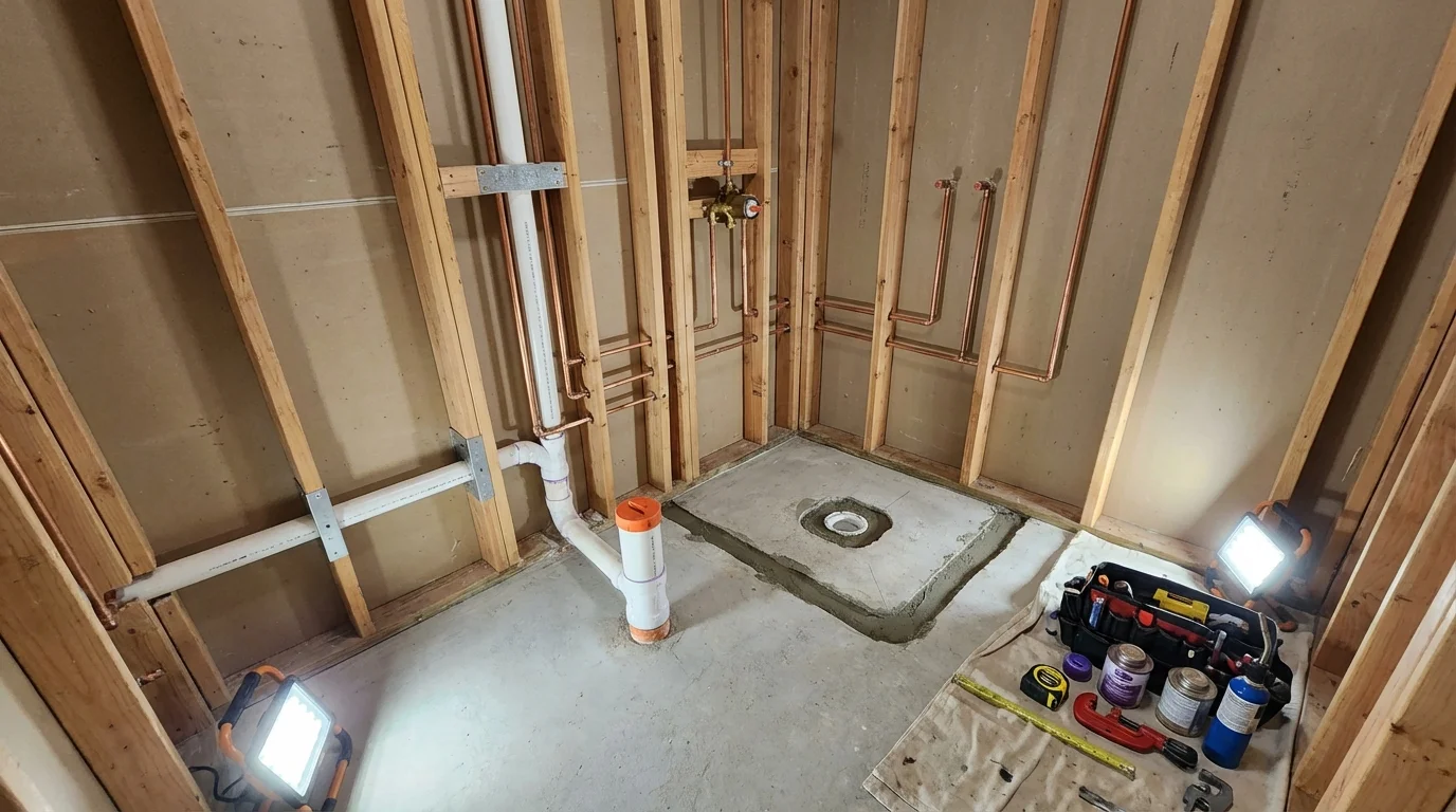 Bathroom rough-in plumbing during remodel by Johns Plumbing LLC in Camarillo