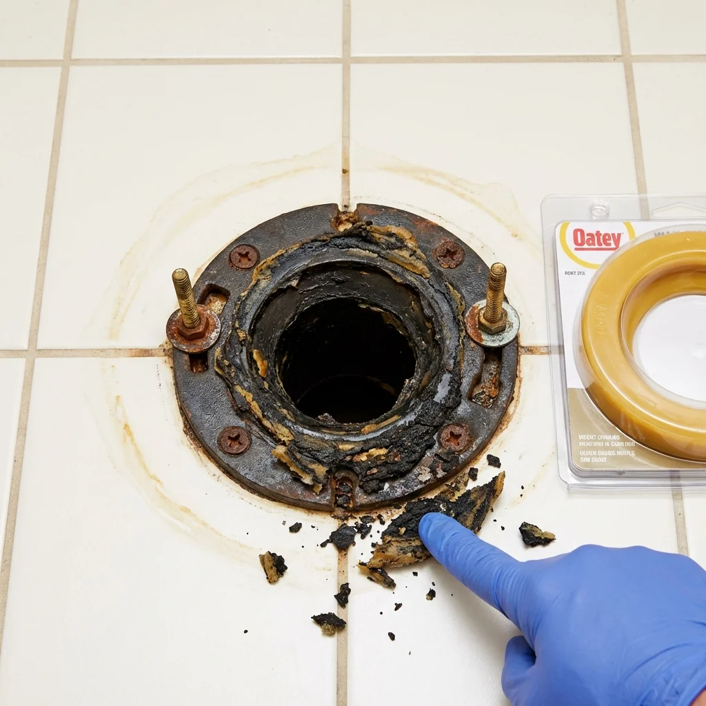 Failed wax ring showing water seepage at the base of a toilet in a Camarillo, CA home